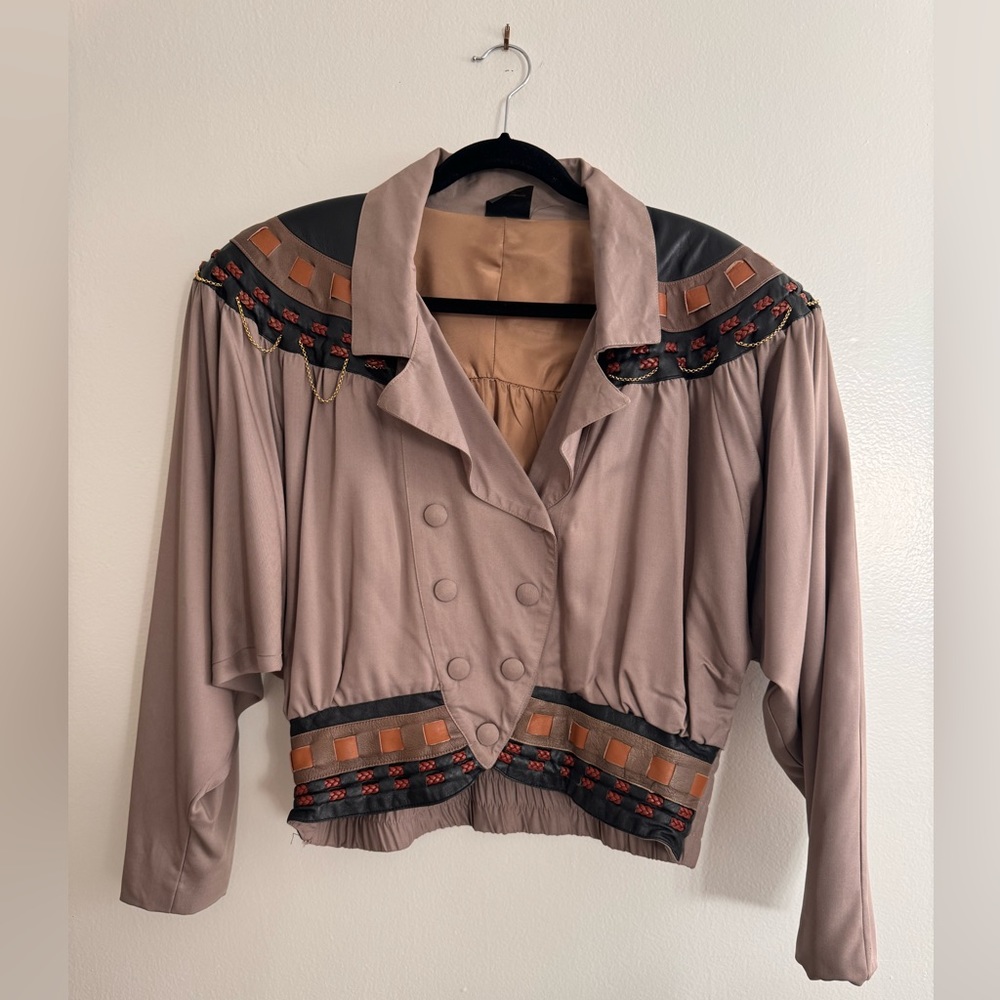 Vintage Silk & Leather Cropped Jacket